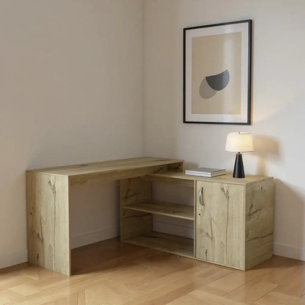 Sleek Light Oak L Shape Office Desk - Homeroots - Flyclothing LLC