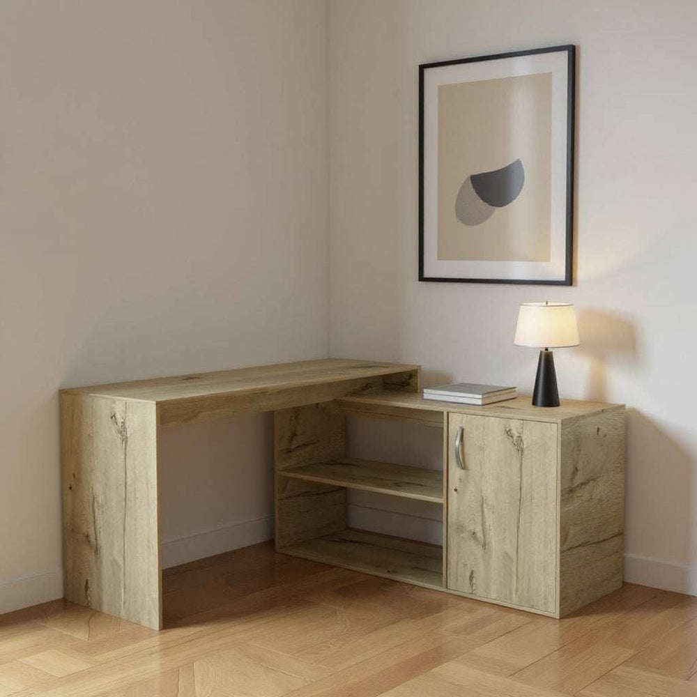 Sleek Light Oak L Shape Office Desk - Homeroots - Flyclothing LLC