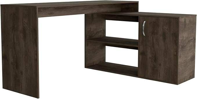 Sleek and Luxurious Ergonomic Dark Brown Office Desk with Storage - Homeroots - Flyclothing LLC