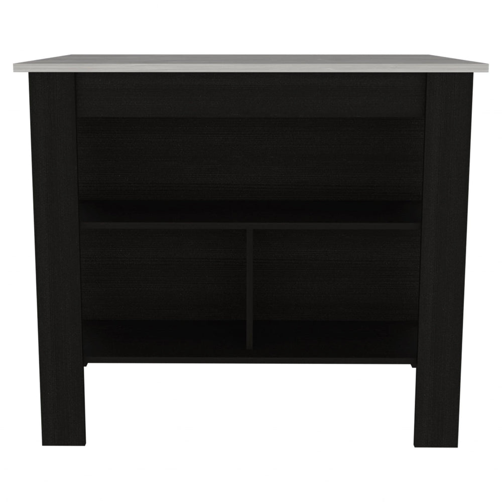 Modern Black Kitchen Island with a Marble Counter Top - Homeroots