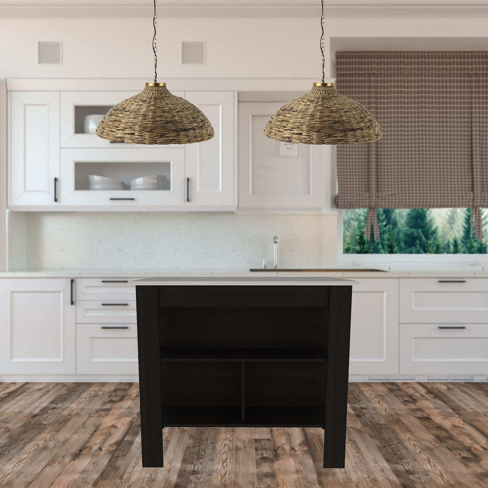 Modern Black Kitchen Island with a Marble Counter Top - Homeroots - Flyclothing LLC