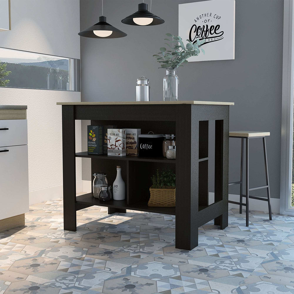 Modern Black Wengue and Light Oak Kitchen Island - Homeroots - Flyclothing LLC