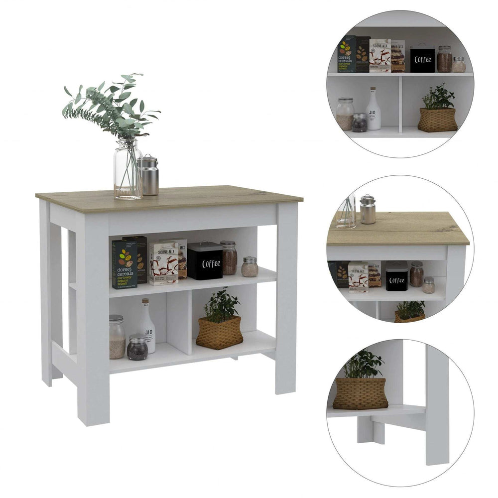 Modern White and Light Oak Kitchen Island - Homeroots - Flyclothing LLC