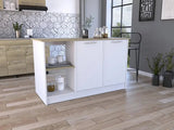 Sleek and Modern White and Light Oak Kitchen Island - Homeroots