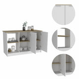 Sleek and Modern White and Light Oak Kitchen Island - Homeroots