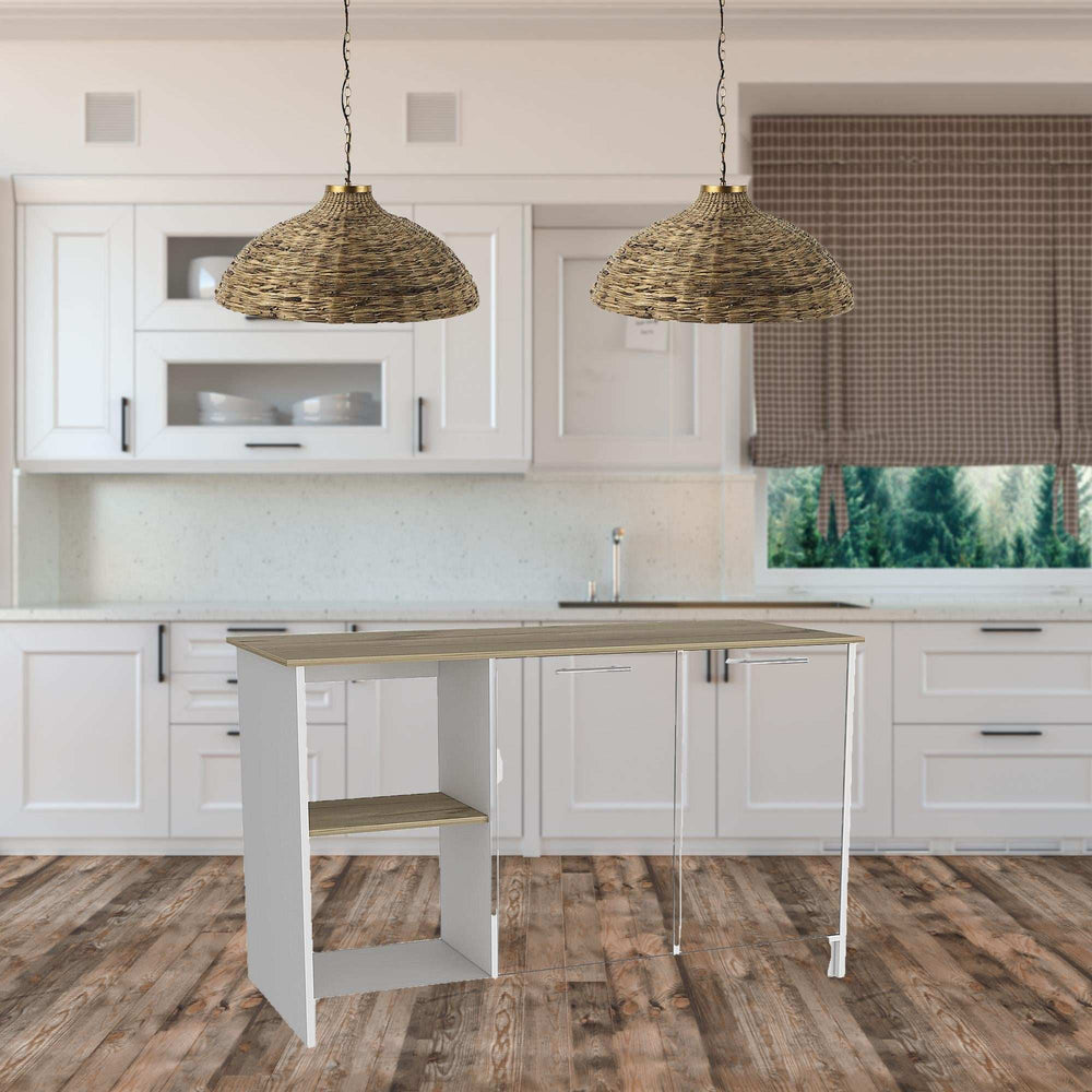 Sleek and Modern White and Light Oak Kitchen Island - Homeroots - Flyclothing LLC