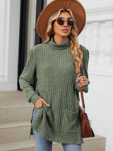 Slit Mock Neck Long Sleeve T-Shirt - Trendsi - Flyclothing LLC