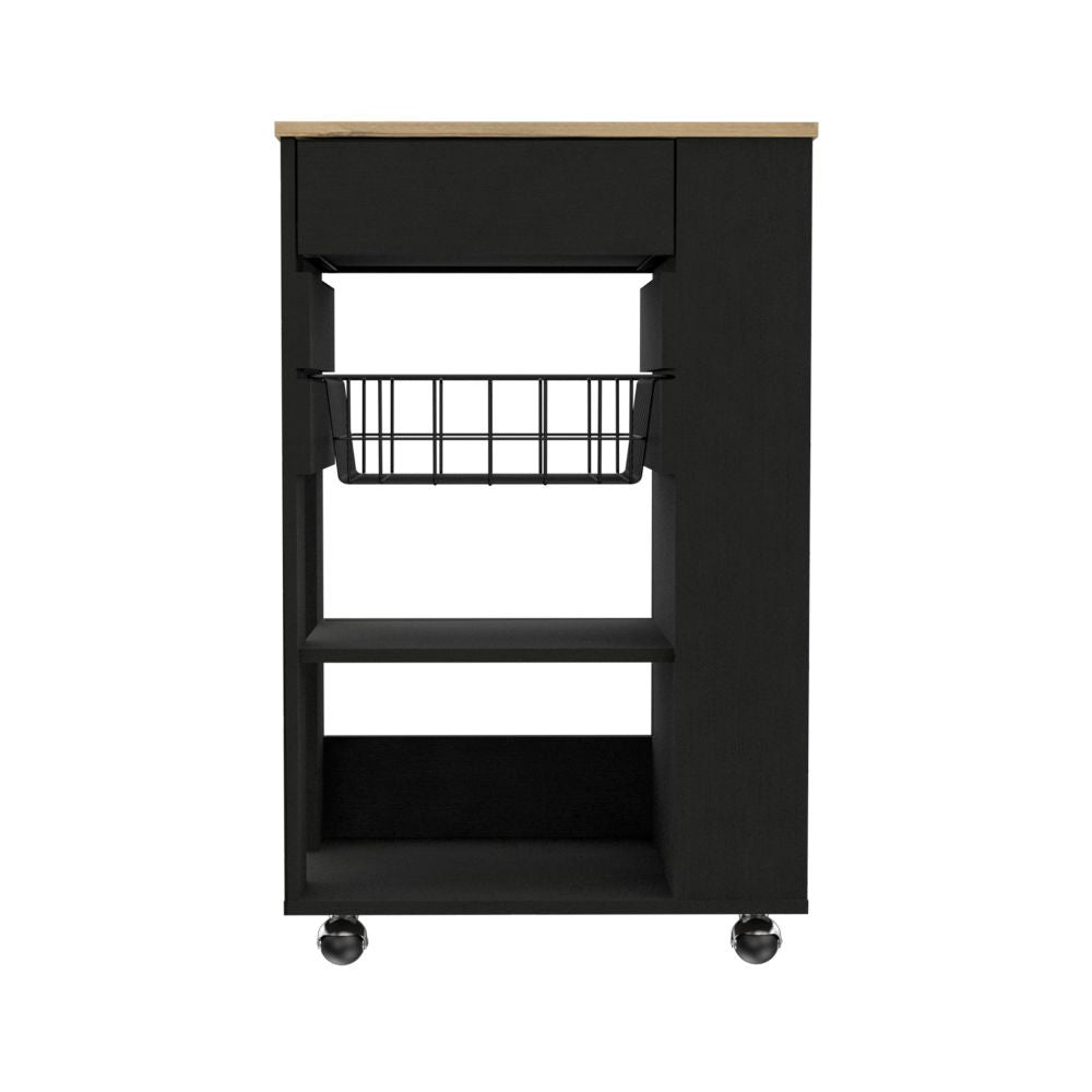 Sleek Black and Light Oak Portable Kitchen Cart - Homeroots