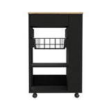 Sleek Black and Light Oak Portable Kitchen Cart - Homeroots