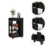 Sleek Black and Light Oak Portable Kitchen Cart - Homeroots
