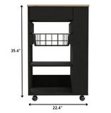 Sleek Black and Light Oak Portable Kitchen Cart - Homeroots - Flyclothing LLC