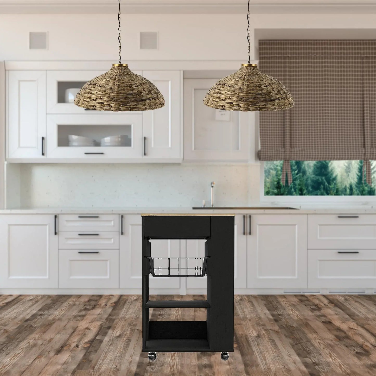 Sleek Black and Light Oak Portable Kitchen Cart - Homeroots - Flyclothing LLC