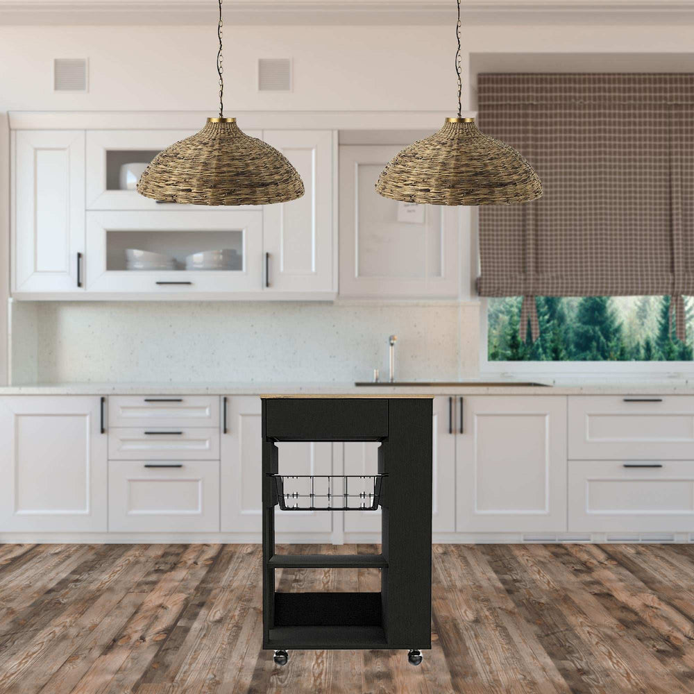 Sleek Black and Light Oak Portable Kitchen Cart - Homeroots - Flyclothing LLC