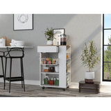 Sleek White and Light Oak Portable Kitchen Cart - Homeroots