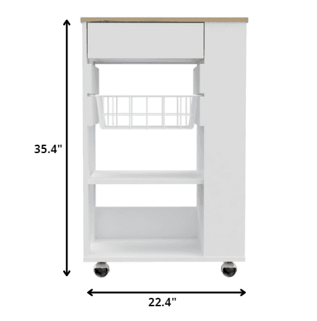 Sleek White and Light Oak Portable Kitchen Cart - Homeroots - Flyclothing LLC