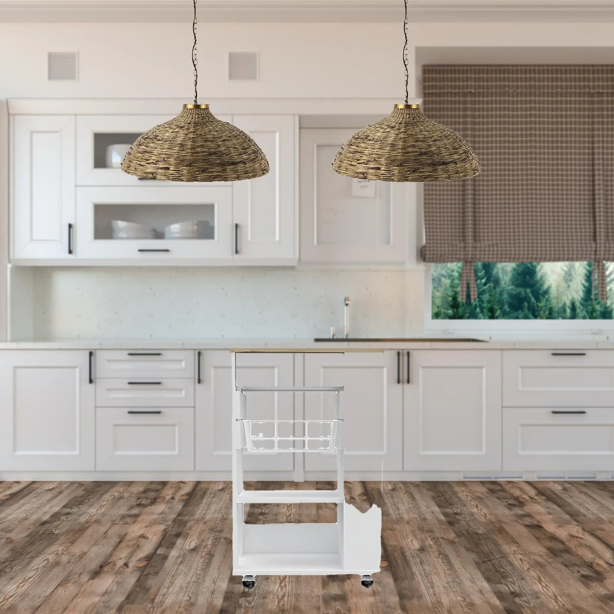 Sleek White and Light Oak Portable Kitchen Cart - Homeroots - Flyclothing LLC