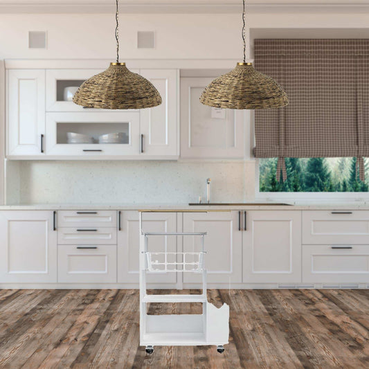 Sleek White and Light Oak Portable Kitchen Cart - Homeroots - Flyclothing LLC