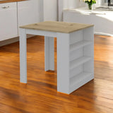 Stylish White and Pine Kitchen Counter and Dining Table Combination - Homeroots - Flyclothing LLC