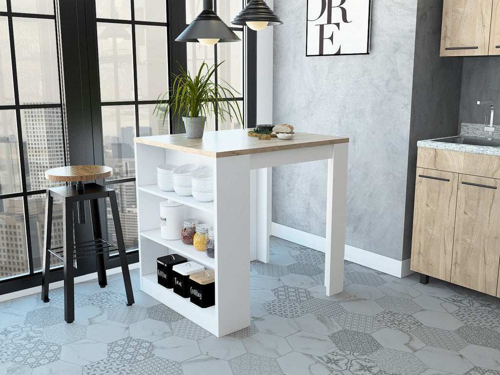 Stylish White and Pine Kitchen Counter and Dining Table Combination - Homeroots - Flyclothing LLC