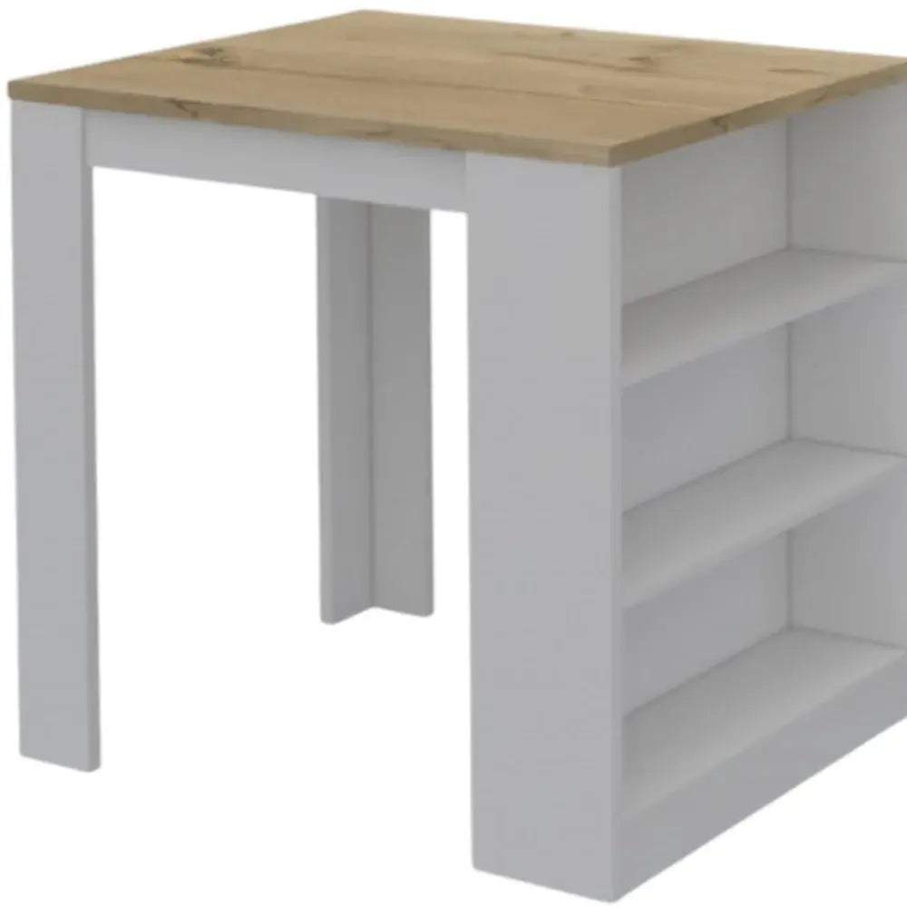 Stylish White and Pine Kitchen Counter and Dining Table Combination - Homeroots - Flyclothing LLC
