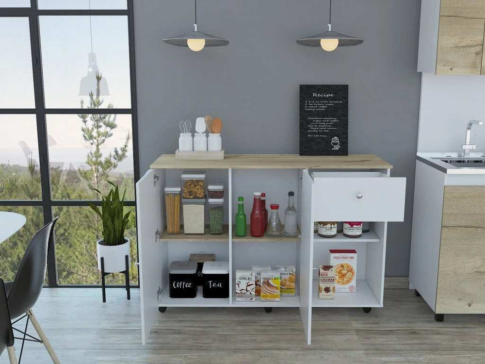 Sleek and Modern White Pine Kitchen Island Cart - Homeroots - Flyclothing LLC
