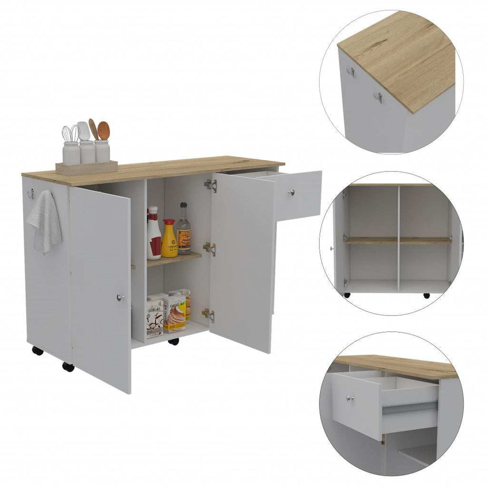 Sleek and Modern White Pine Kitchen Island Cart - Homeroots - Flyclothing LLC