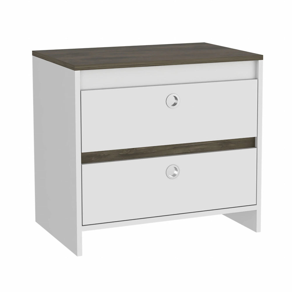 Modern and Minimalist White and Dark Brown Board Nightstand - Homeroots