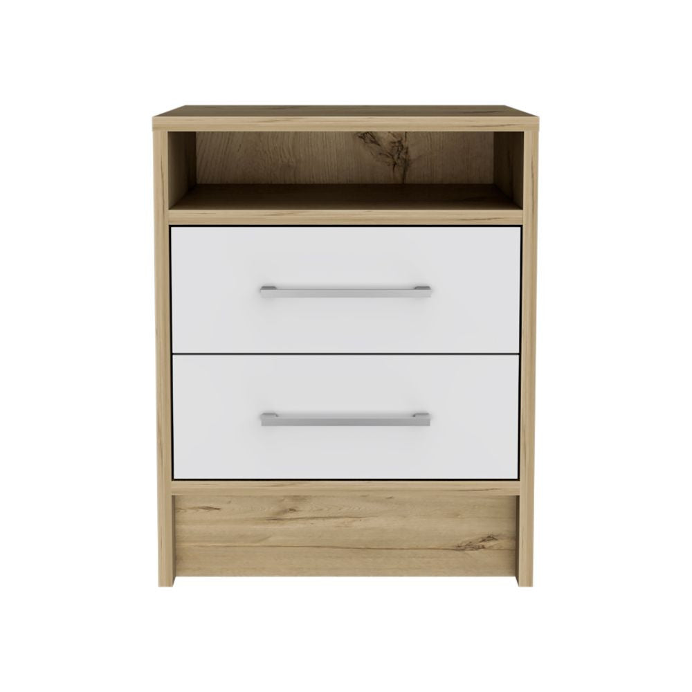 Sophisticated and Stylish White and Light Oak Nightstand - Homeroots