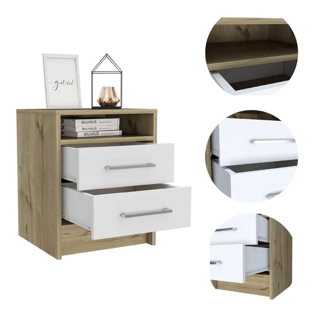 Sophisticated and Stylish White and Light Oak Nightstand - Homeroots - Flyclothing LLC