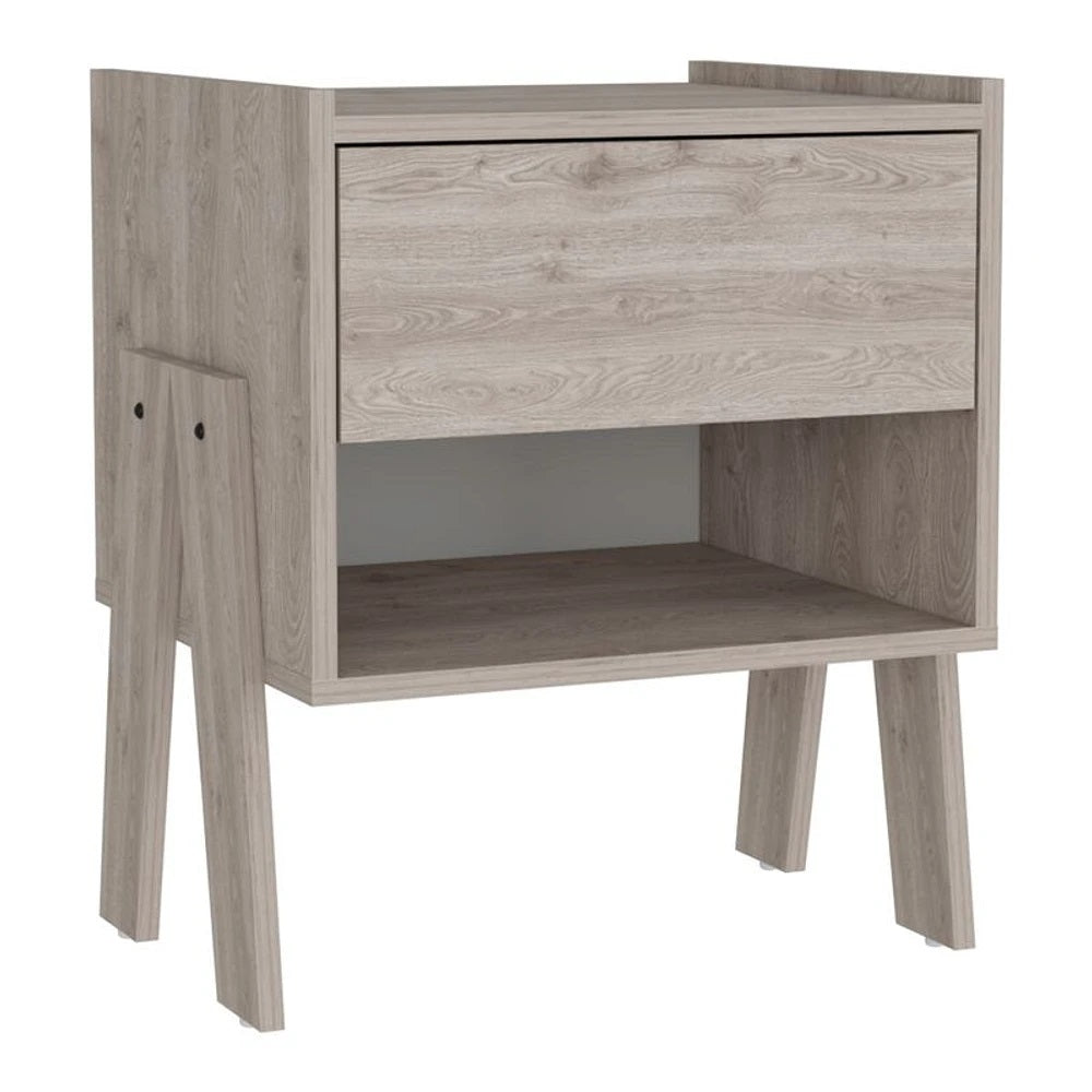 22" Light Gray One Drawer Faux Wood Nightstand - Homeroots - Flyclothing LLC