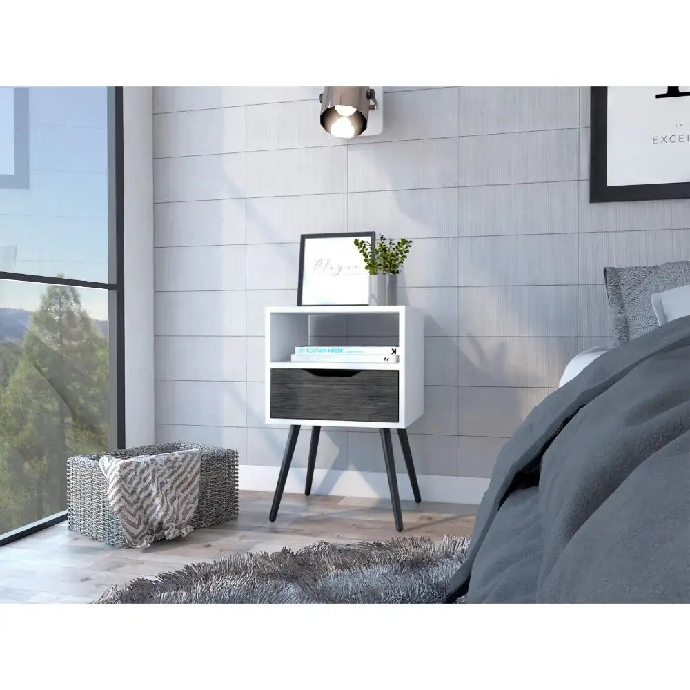 Modern Smokey Oak and White Bedroom Nightstand - Homeroots - Flyclothing LLC