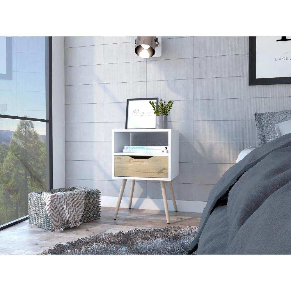 Modern White and Light Oak Bedroom Nightstand - Homeroots - Flyclothing LLC