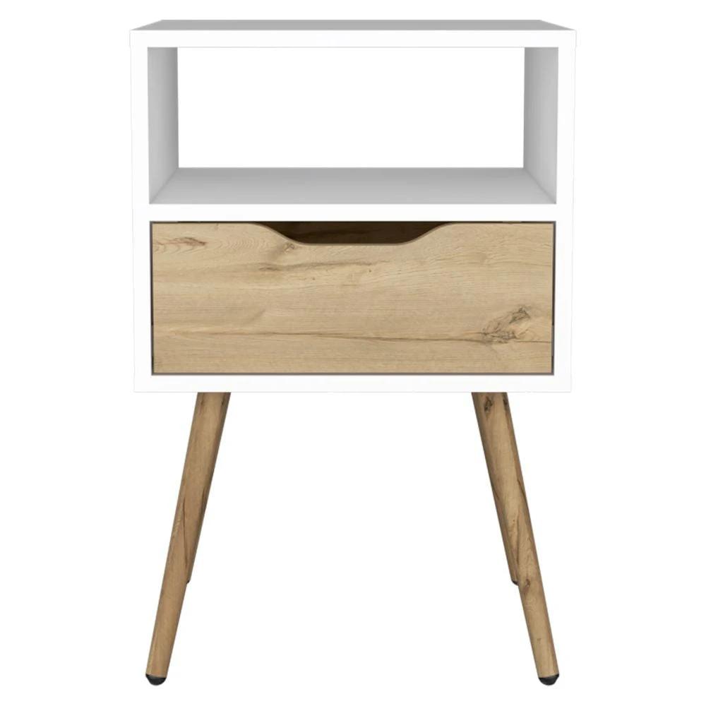 Modern White and Light Oak Bedroom Nightstand - Homeroots