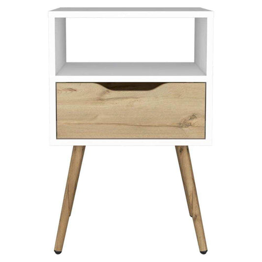 Modern White and Light Oak Bedroom Nightstand - Homeroots - Flyclothing LLC