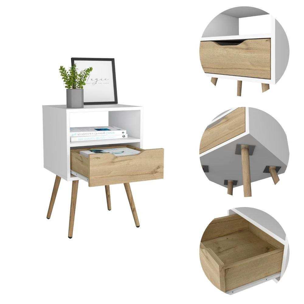 Modern White and Light Oak Bedroom Nightstand - Homeroots - Flyclothing LLC