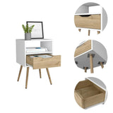 Modern White and Light Oak Bedroom Nightstand - Homeroots