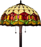 62" Brown Two Light Traditional Shaped Floor Lamp With Red Flowers Stained Glass Dome Shade - Homeroots - Flyclothing LLC