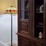 62" Brown Two Light Traditional Shaped Floor Lamp With Red Flowers Stained Glass Dome Shade - Homeroots - Flyclothing LLC