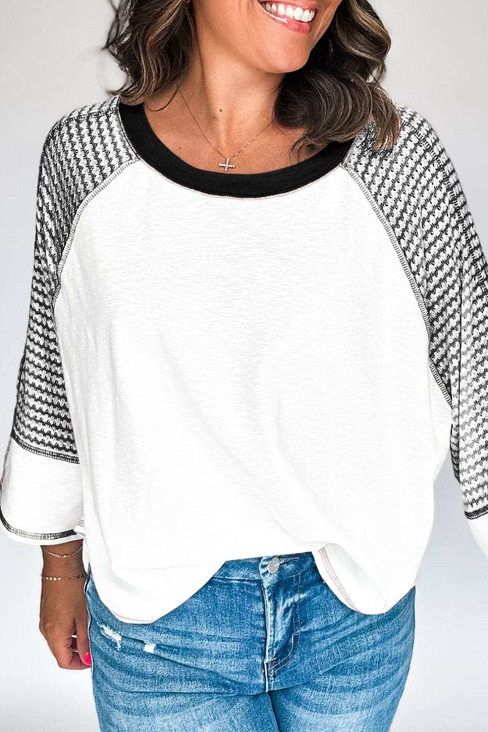 Striped Round Neck Raglan Sleeve Top - Trendsi - Flyclothing LLC