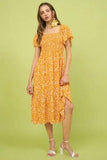 Mittoshop Flower Print Flutter Sleeve Smocked Midi Dress - Trendsi
