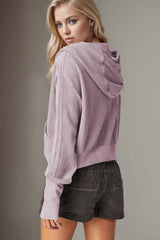 Double Take Waffle-Knit Zip Up Long Sleeve Hooded Jacket - Trendsi - Flyclothing LLC