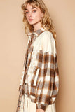 POL Plaid & Star Patchwork Contrast Long Sleeve Shacket - Trendsi
