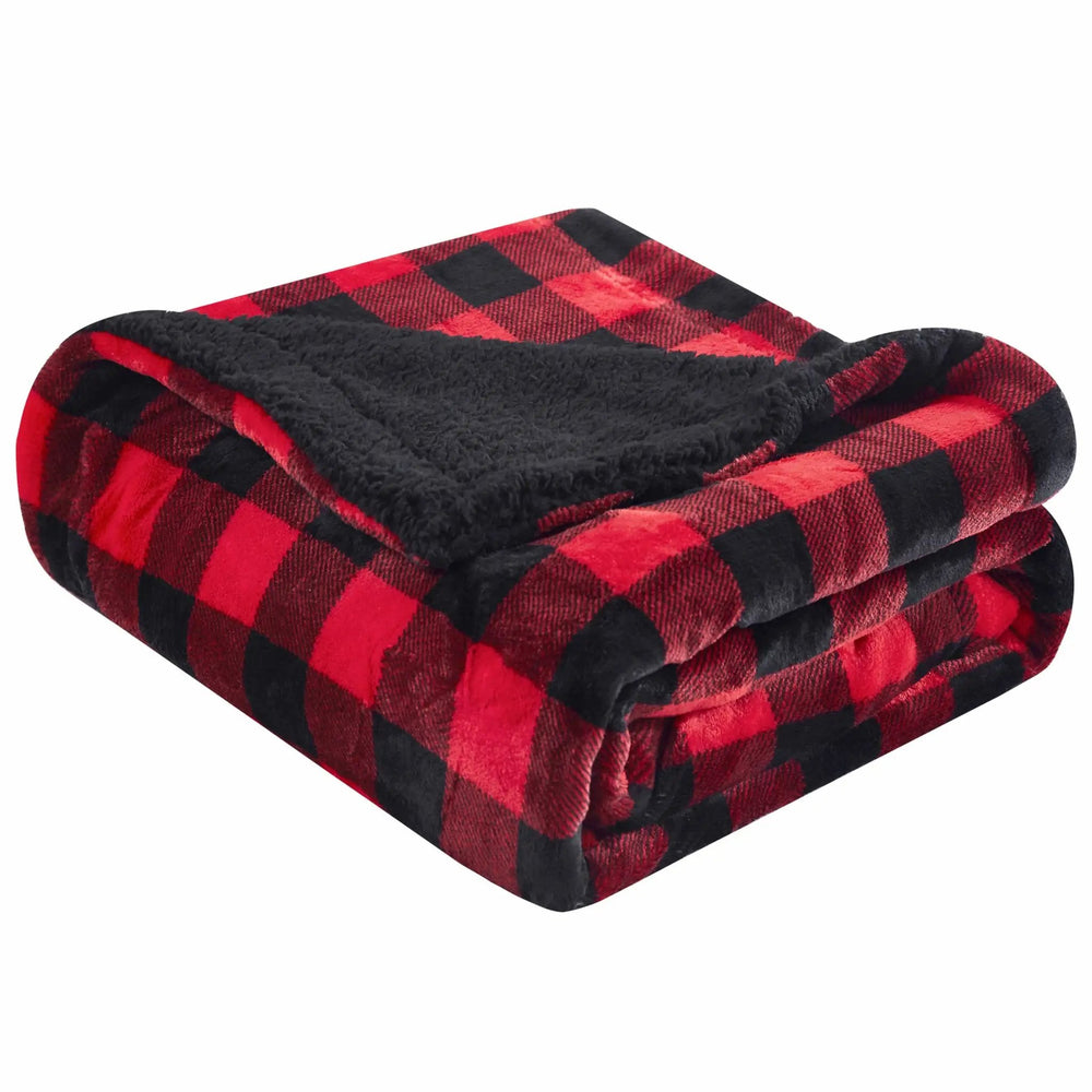Buffalo Red Black Reversible Velvet and Sherpa Throw Blanket - Homeroots