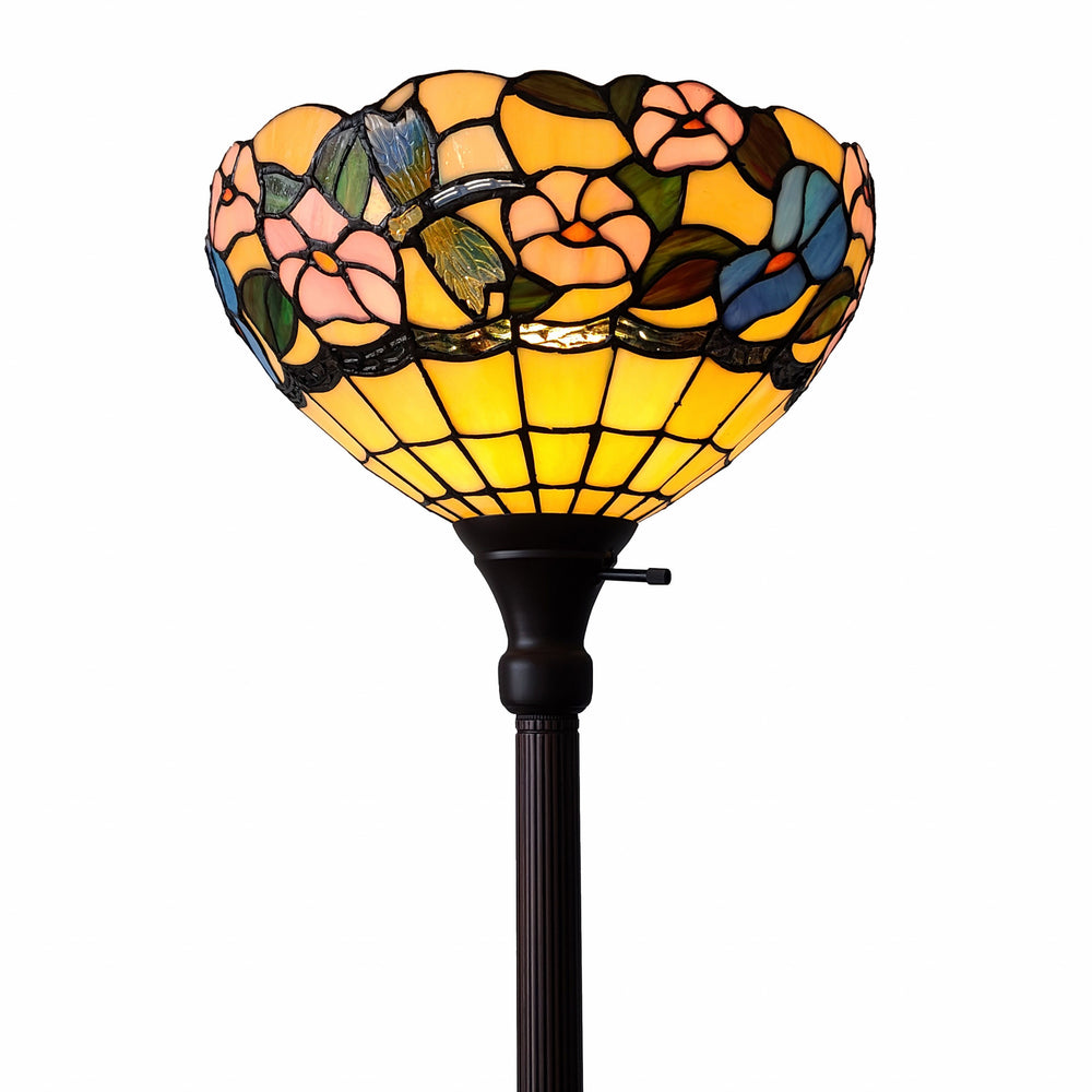 70" Brown Traditional Shaped Floor Lamp With Green And Brown Tiffany Glass Bowl Shade - Homeroots - Flyclothing LLC