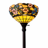 70" Brown Traditional Shaped Floor Lamp With Green And Brown Tiffany Glass Bowl Shade
