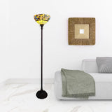 70" Brown Traditional Shaped Floor Lamp With Green And Brown Tiffany Glass Bowl Shade - Homeroots