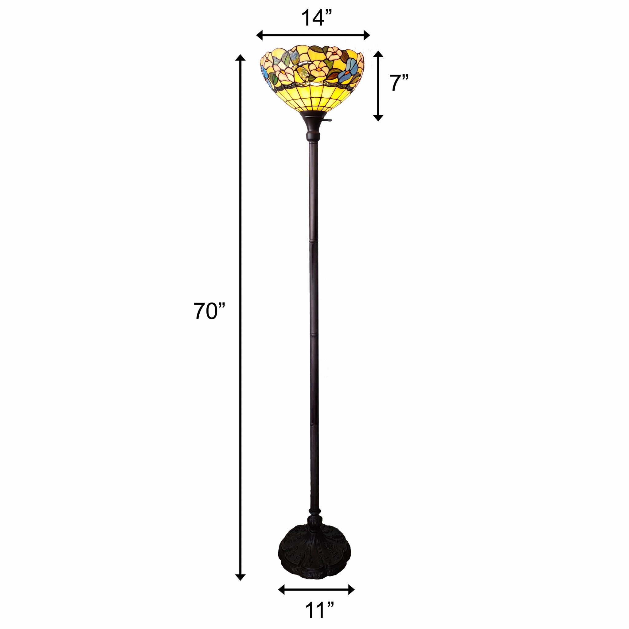 70" Brown Traditional Shaped Floor Lamp With Green And Brown Tiffany Glass Bowl Shade - Homeroots - Flyclothing LLC