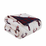 Deer Head Red Navy Printed Velvet and Velvet Throw Blanket - Homeroots
