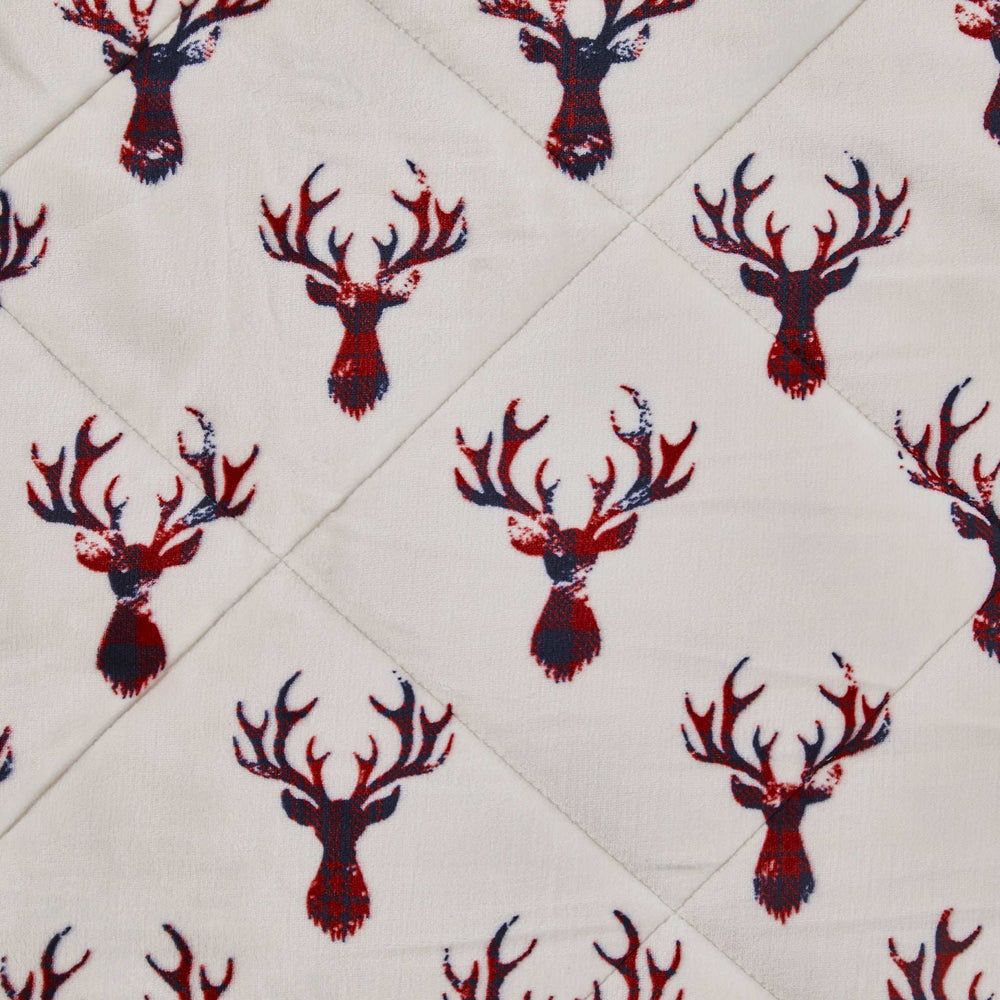 Deer Head Red Navy Printed Velvet and Velvet Throw Blanket - Homeroots - Flyclothing LLC