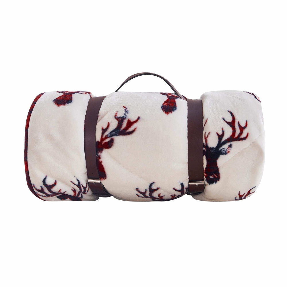 Deer Head Red Navy Printed Velvet and Velvet Throw Blanket - Homeroots - Flyclothing LLC